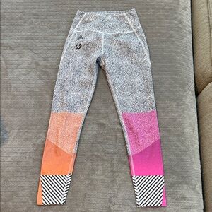 adidas Pelton Leggings in Pink, Orange, and Gray